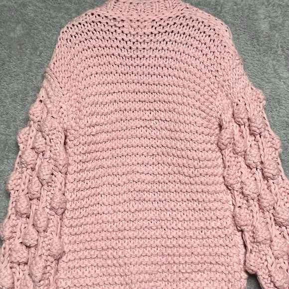 Chicwish Sweater M/L Pink Longline Cardigan Chunky Pom Pom Cuteness‎ On Sleeves - Picture 5 of 12